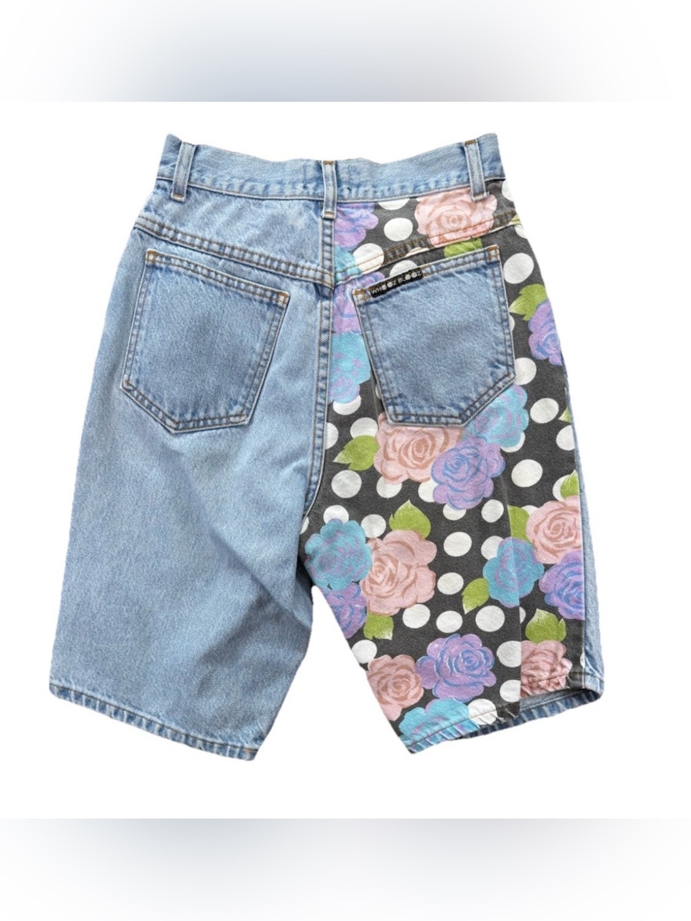 Vintage Whooz Blooz Pokla Dot Flower Jorts Denim Shorts Junior's 7/8 Blue Y2K